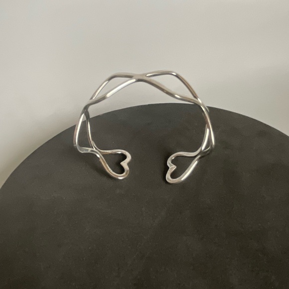 Vintage Sterling Silver Cuff Bracelet – Modernist 925 Open Wave Bangle - Picture 2 of 7